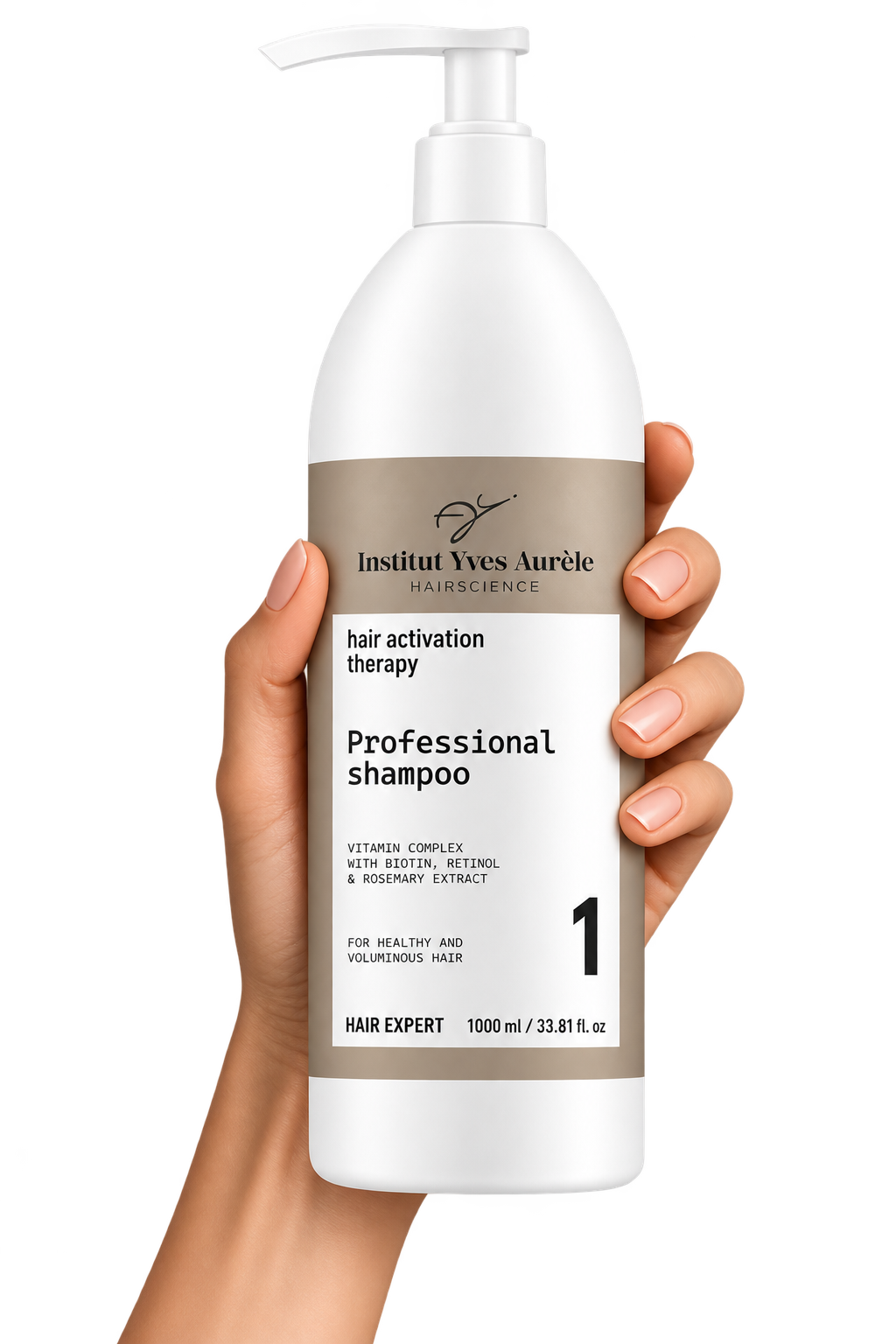 Hand holding a hair activation shampoo bottle